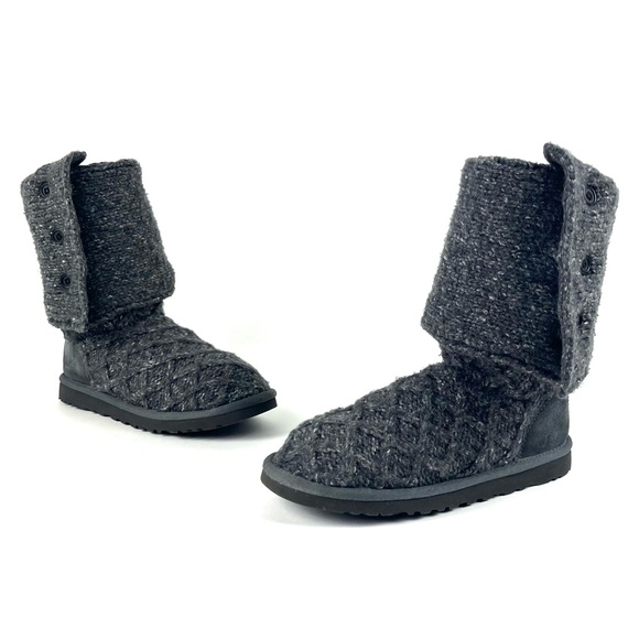 Ugg Australia Lattice Cardy Charcoal Grey Knit Boots - Picture 13 of 13